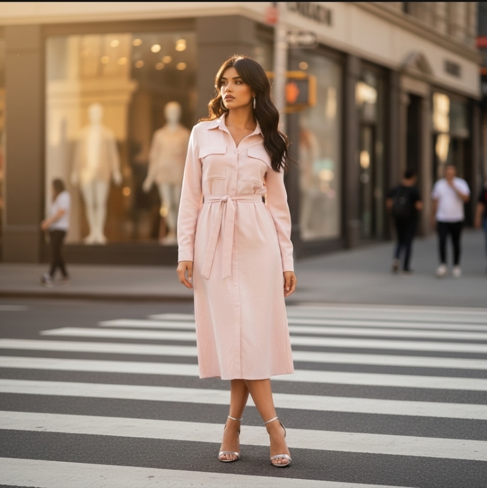 Callahan Knitwear Jersey Knit Long Sleeve Belt Dress in Cream Size Small…